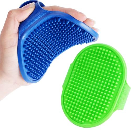 BRILLIRARE 2 Stück Badebürste Gummistriegel, Hochwertige Weiche Silikonbürsten Bürste mit verstellbarem Griff für Hunde Katzen Haustier Kurzhaar & Langhaar mit Massageeffekt, Shampoo Schrubben Kämme