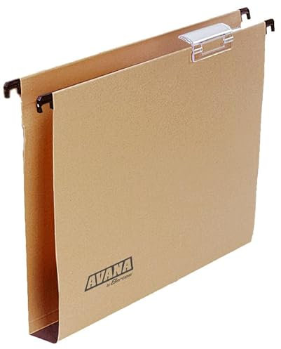 Avana® by Bertesi, Paquete de 50 Carpetas Colgantes A4 para Cajones, Visor plástico cristal corto de 6,5 cm, Lomo en U 3 cm, 33 cm, Color Kraft Eco, Ref. 060/330 GL 3 -B1