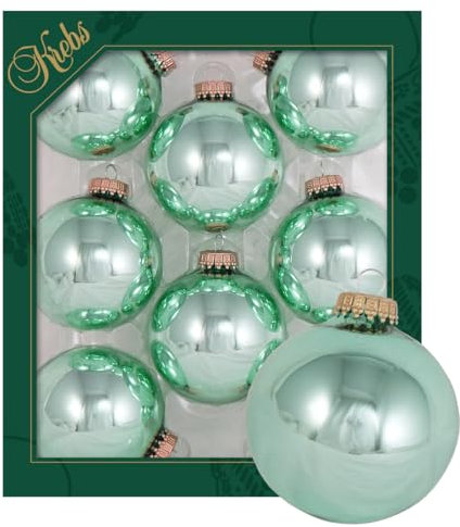 Krebs Glas Lauscha - Decorazioni natalizie/decorazioni per albero di Natale in vetro – Palline tinta unita in schiuma di mare – Quantità: 8 pezzi – Colore: verde chiaro – Dimensioni: circa 7 cm