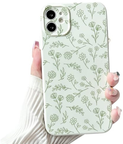 NITITOP Compatible with iPhone 11 Case Cute for Women Girl Vintage Flower Floral Leaves Pattern Trendy Slim Fit TPU Silicone Shockproof Girly Fashion Protective Phone - Green