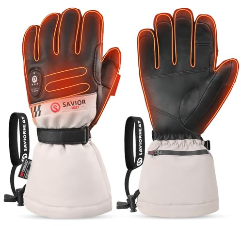 SAVIOR HEAT Heated Gloves for Men Women 2.0, App Electric Rechargeable Ski Gloves with 3M Thinsulate, PD 20W Fast Charging & 12H Runtime, Waterproof Goatskin Skiing Motorcycle Hunting Outdoor (L)