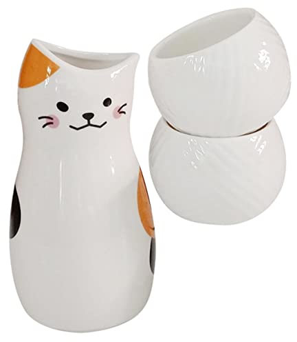 BEBEMOKO Chat Tasse Japonaise à Saké Céramique Pot à Vin De Riz Traditionnel De Pichet Et Tasses Élégant