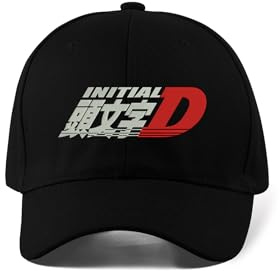 Casquette de baseball réglable brodée avec logo Manga Initial D Anime Noir, Noir , Taille unique