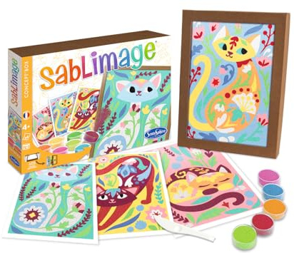 Sentosphère 3908823 Sablimage, Sandbilder-Mal-Set für Kinder, Motiv Katzen und Blumen, DIY Bastelset, Kreativset, Sandmalset ab 4 Jahren