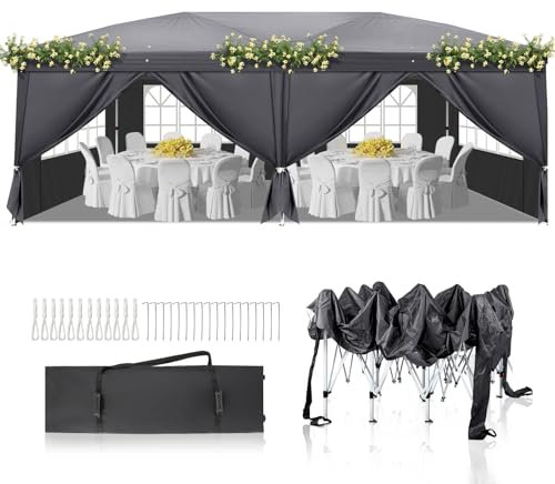 Bonnlo Pop-up Pavillon, Faltpavillon 3x6m, Höhenverstellbar, Wasserdicht Partyzelt mit 6 Seitenteilen, Gartenpavillon für Outdoor Hochzeit Garten Camping Party, Grau