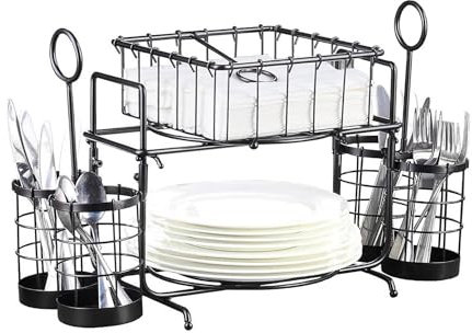 Lihou PapaQ Metal Buffet Caddy Tabletop Organizer, Flatware Napkin and Plate Picnic Caddy Stackable Serving Set for Kitchen, Picnic, Camping, Party,Dining, Entertaining, Parties,Thanksgiving