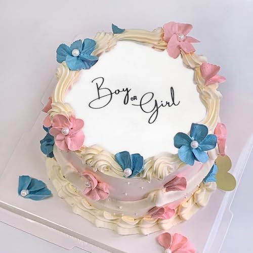 Blumomon 3Pcs Boy or Girl Edible Cake Toppers Edible Gender Reveal Cake Decoration Blue and Pink Baby Shower Party Decorations Supplies