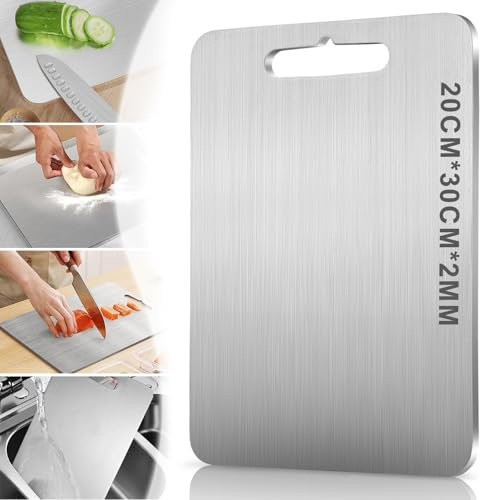 Tagliere in Titanio - 100% Titanio Puro, Doppio Lato per Carne e Verdure, Ideale per Casa e Outdoor (20×30CM)