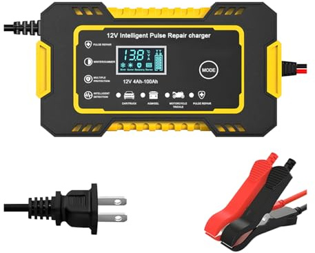 Mandark Chargeur de batterie de voiture, 12 V 6 A, chargeur de batterie intelligent entièrement automobile, désulfateur de batterie portable avec compensation de température, universel pour SUV