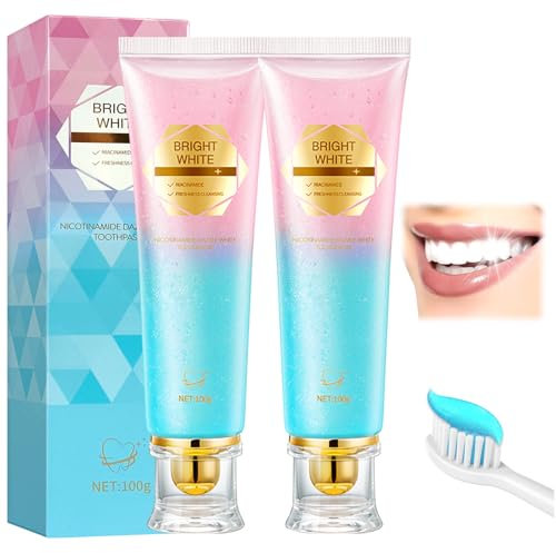 2pcs Pasta de Dientes Blanqueador de Niacinamida,Pasta de Dientes Blanqueadora Radiante,Whitening Toothpaste para dientes más blancos y aliento fresco