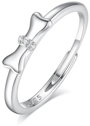 INFUSEU Hundeknochen Ring, Sterling Silber 925 Verstellbarer Finger Umarmen Ringe Schmuck Freundschaftsringe für Frauen Mädchen