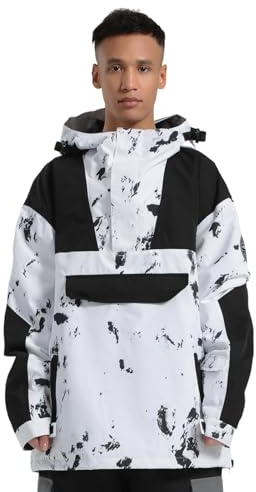 GSOU SNOW Herren Baggy Snowboardjacke Winddichte Isolierte Skijacke Anoraks | 15K Wasserdicht, Atmungsaktiv, Unisex Color-Block-Jacke, Verstellbare Kapuze & Manschetten, Mehrere Taschen, Schneefang