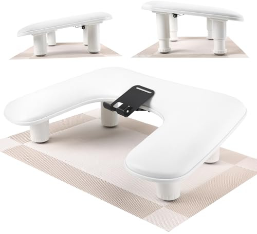 Big Adjustable Nail Arm Rest for Nails Tech with Rotating Phone Holder, U-Shaped Manicure Hand Rest, PU Leather Hand Stand with Pad for Nail Salon, Nail Tech, and DIY