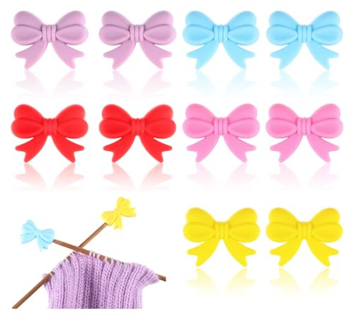 10 Stück Niedliche Silikon Stricknadelspitzenschützer Maschenstopper | 10 Stück Stricknadelspitzenschutz 5 Farben Schleifenstricknadelspitzen Stricknadelspitzenschutz Strick und Häkelzubehör