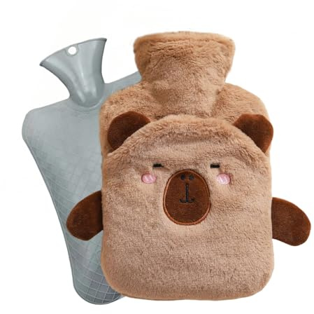 Capybara Plush Hot Water Bottle 1000ml, Fluffy Animals Hot Water Bag, Leakproof Large Waist Warm Water Bag, Hand Warmer Pillow for Neck Shoulder