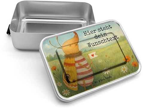 Mr. & Mrs. Panda Personalisierte Brotdose Nachtfalter Fähnchen Design - Geschenk, Lustige Sprüche, Brotbox mit Namen, Käfer, Spruch Witzig, Küche Deko, personalisiert, Lustig, Niedlich, Lunchbox