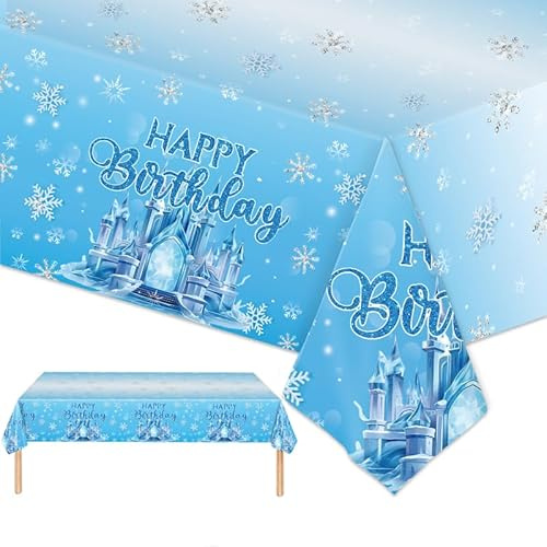 PHOGARY Frozen Geburtstagsdeko Schneeflocken Tischdecke Geburtstagstischdecke Frozen Party Geschenk Winter Deko Rechteckiger Plastik Tischabdecke