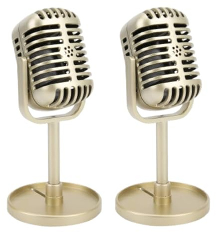Paquet de 2 accessoires de microphone rétro, faux microphone modèle pour filmer des spectacles de danse, pratique à l'aide de films d'accessoires (Gold)
