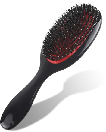 Extensions Bürste, Wildschweinborsten Bürste, Rot Schwarz Haarbürste Naturborsten, Pneumatikbürste für Männer und Frauen, Haarbürsten für Dickes Lockiges Oder Langes Haar