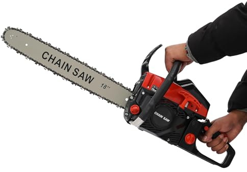 Fyssnn 2-Takt Kettensäge Benzin | Motorsäge | Benzinkettensäge für Forst, Garten, Obstbaumschnitt & Holzspalten | Chainsaw inkl. Sicherheitsverriegelung, Ablänghilfe & Kombikanister (18’‘-58cc)