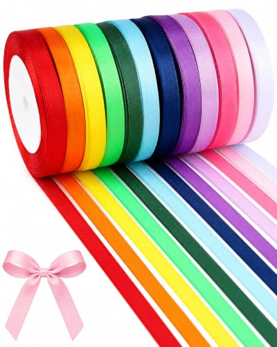 Huglux Geschenkband 12 Farben, Satinbänder Bunt, 10mmx22m Schleifenband | Seidenband Ribbon für Hochzeit Dekoration, Geschenk Verpacken, Basteln, Valentinstag Geburtstag Party, Weihnachten