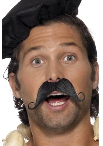 Smiffys Frenchman Moustache, Black Self Adhesive, Around The World Fancy Dress, Adult Dress Up Cosmetics & Disguises.