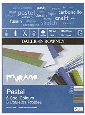 Daler-Rowney Murano 160gsm 16 x 12in Pastel Paper Pad, Honeycomb Texture, Glued 1 Side, Cotton Content, 30 Cool Colours Sheets, Ideal for Professional Artists & Students
