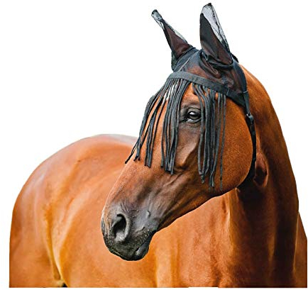 netproshop Weiche Fliegenmaske, Fliegenschutz mit Fransen Schwarz Shetty-XLFull, Auswahl:Pony
