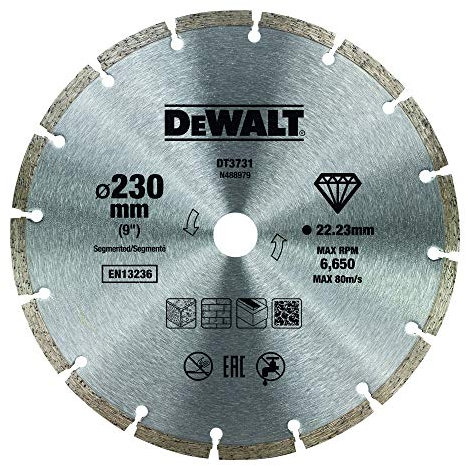 Dewalt Professional Economy Diamant-Trennscheibe (230 mm Durchmesser, 22.2 mm Bohrung, universell einsetzbar - allgemeine Baustellenarbeiten, schneller & einfacher Schnitt) DT3731-QZ