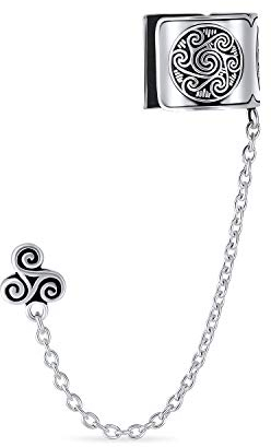 Keltisch Irisch Wikinger Wirbel Sonne Wickel Knorpel Ohr Manschette Kette Durchbohrter Ohrstecker Ohrringe 1Stk Oxidiertes .925 Sterlingsilber