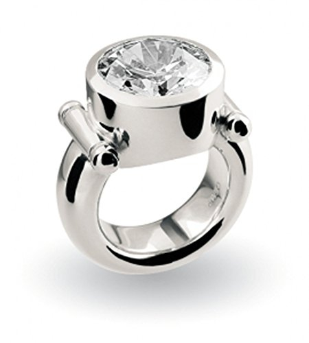Silber Ring hochwertige Goldschmiedearbeit aus Deutschland (Sterlingsilber 925 hochglanzpoliert) - Silber Ring mit Zirkonia Stein 15 mm im Brillantschliff - Damen Ring - massive schwere Qualität