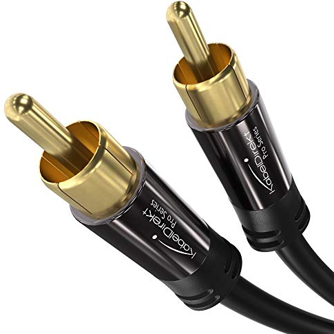 KabelDirekt – 10m – Cinch-Subwoofer-Kabel, 1 Cinch auf 1 Cinch, Audio/Digital/Video (Koax-Kabel, RCA-Stecker/Stecker, für Verstärker/HiFi, Audiosignal oder Composite-Video, 75 Ohm, schwarz)