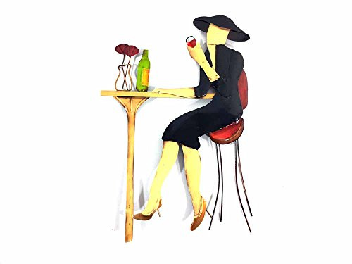 New Contemporary Metal Wall Art Picture Or Sculpture – Paris Lady Wine Bar Scene