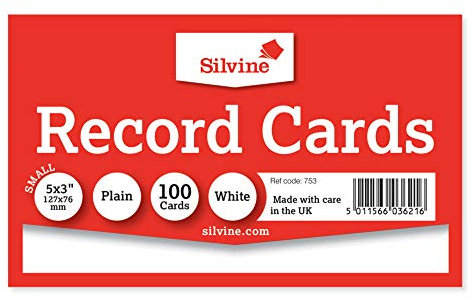 Silvine Karteikarten, 127 x 76 mm, Weiß, 100 Karten pro Packung Ref 753
