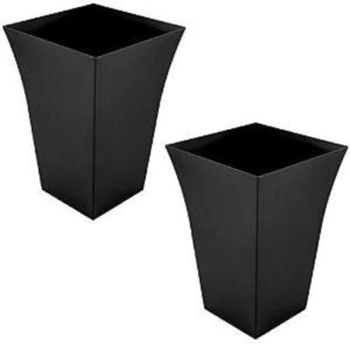 2 x Medium Milano Tall Planter Square Plastic Garden Flower Plant Pot Gloss Black Finish