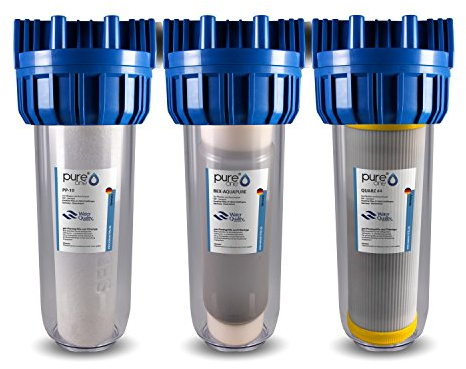 PureOne SediIronActive. 3-Stufige Filteranlage 10 Zoll. Filtrierung v. Sediment, Schadstoffe und Enteisenung. Filtergehäuse mit Sediment, Aktivkohle und Quarzfilter. Für Hauswasser, Zisterne 3/4 Zoll