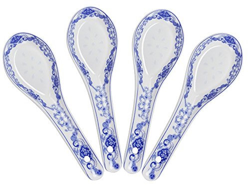 Porlien Suppenlöffel, chinesischer Knoten, 12,7 cm, Blau, Blumenmuster, 4 Stück