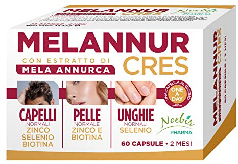 MelannurCres – Elisir per i Capelli – 60 Capsule – con Estratto di Mela Annurca Zinco Rame Selenio Biotina Astaxantina