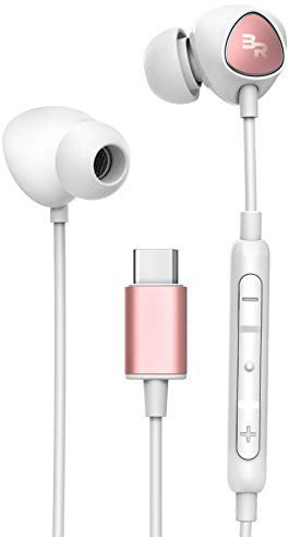 Bolle & Raven Thore USB C Headphones with Mic (V100) In Ear Wired Earphones with Microphone/Remote Ear Buds for Galaxy S10/S20/S21/S22/S23 Ultra/Pixel 2/3/4/4a/5/6a/6/7 Pro, Rose Gold