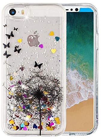 COTDINFOR iPhone 5S Hülle Cute Glitzer Handyhülle Sparkle Bling Flüssigkeit Treibsand Schutzhülle Stoßfest Weich Silikon Etui für iPhone 5 / 5S / SE Dandelion XYLS.