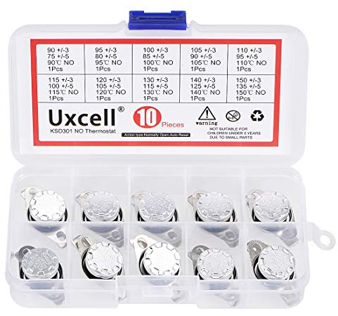 sourcing map 10pcs NO KSD301 Thermostat 90-150°C(194-302°F) Temperature Thermal Control Switch 90 95 100 105 110 115 120 130 140 150°C Normally Open Assortment Kit