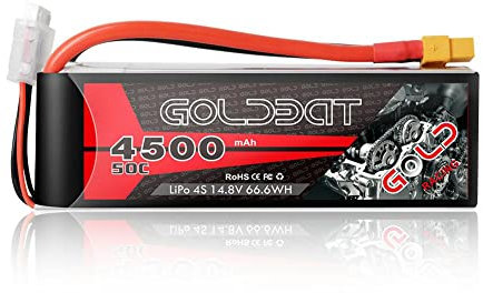 GOLDBAT 14,8V 50C 4500mAh 4S LiPo Batterie RC Akku mit XT60 Stecker für RC Flugzeug Quadcopter Drone Hubschrauber RC Auto Truck Racing Hobby (1 Pack)