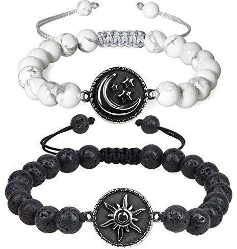 COAI Geschenkideen Yin und Yang Armbänder aus Lavastein und Howlith mit Sonne und Mond Charm für Pärchen