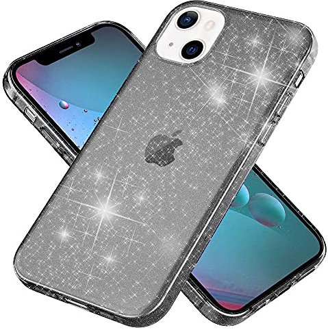 Kaliroo Housse Brillant Compatible avec iPhone 13 Mini Coque, Translucide Bling Etui Paillettes Couverture Non Jaunissant, Silicone Cover Diamant Glitter Case Anti-Choc Protege, Couleur:Noir