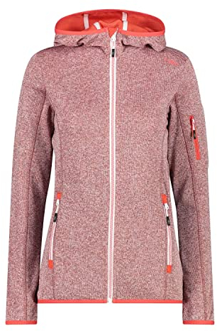 CMP - Damen-Knit-Tech-Jacke mit fester Kapuze, Roter Kuss-Weiß, D42