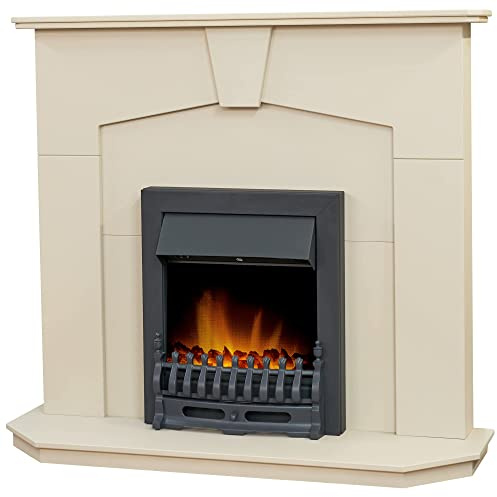 Adam Abbey Fireplace in Stone Effect with Blenheim Electric Fire in Black, 48 Inch