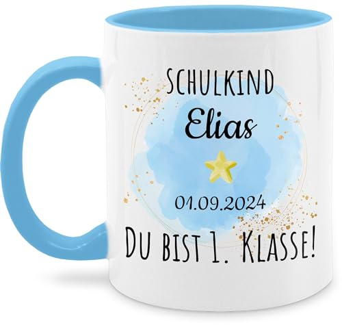 Tasse Tassen 325ml - Einschulung Schulanfang - Schulkind - Du bist erste Klasse - 325 ml - Hellblau - name personalisierte einschulungsgeschenke schulanfänger jungen ich bin eingeschult fanmug