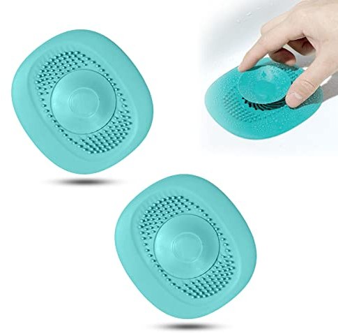 Viilich 2 Stück Abflusssieb Silikon, Abflusssieb Dusche Haarfänger Badewanne Abflussabdeckung, kann Vortex drücken, um die Entwässerung zu beschleunigen(Blau)
