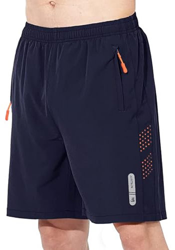 JustSun Mens Shorts with Pockets Gym Running Sports Shorts Elasticated Waist Summer Casual Jogger with Zip Blue L