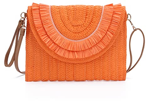 LHHMZ Pochette en paille pour femme Sacs à main d'été Sacs à bandoulière en paille tissée Pochette de plage